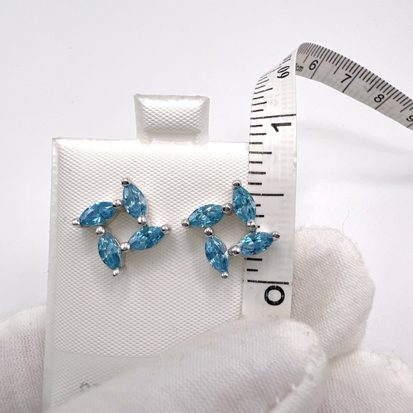 .925 Sterling Silver Marquis Blue Topaz Cz Earrings - Picture 6 of 12